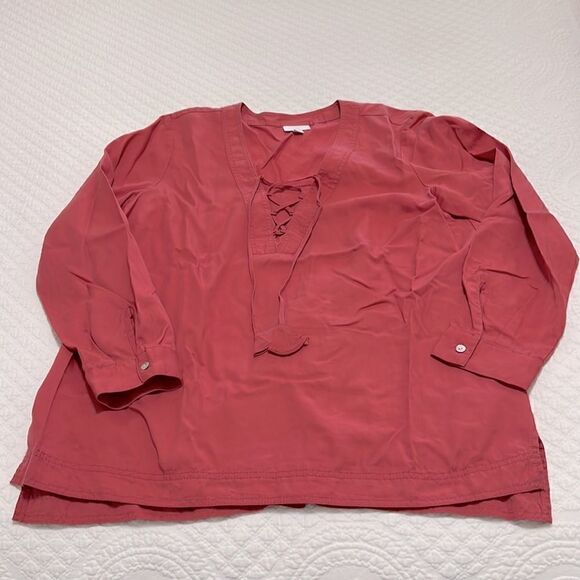 J. Jill Lace up Front Long Sleeve Hi-Lo pull over blouse - Size L - Picture 2 of 4